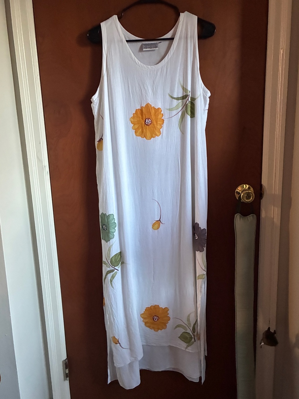 White Floral Sleeveless Maxi Dress with Yellow Accents
